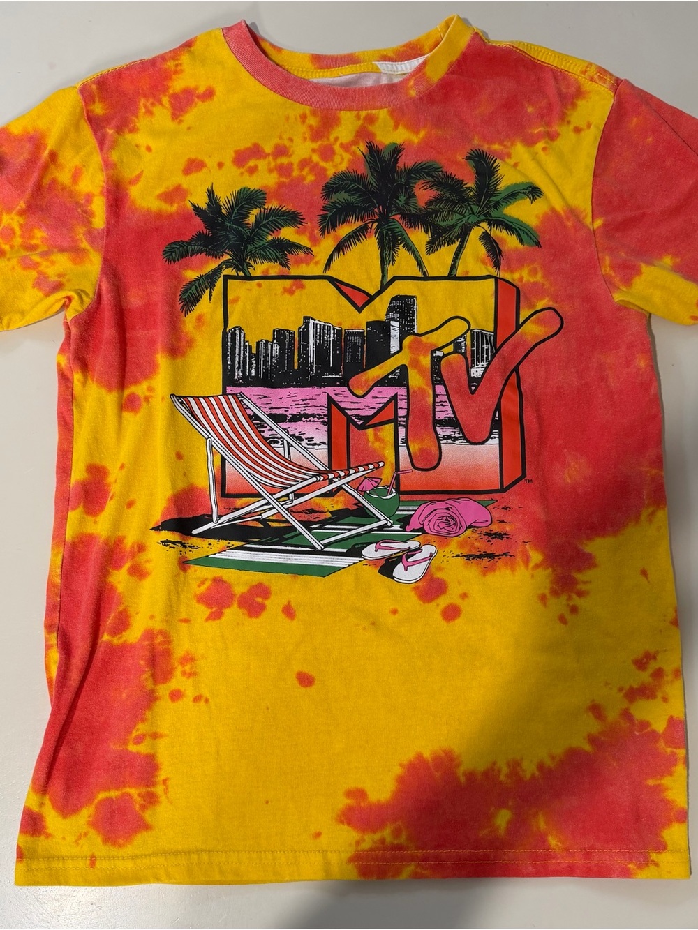 MTV Tie-Dye T-Shirt Palm Tree Beach Graphic Tee- size S